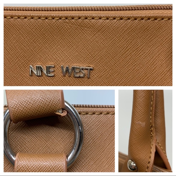 Nine West Brown Camel Tan All Over Geometric Pattern Contrast Satchel Purse - Picture 8 of 16